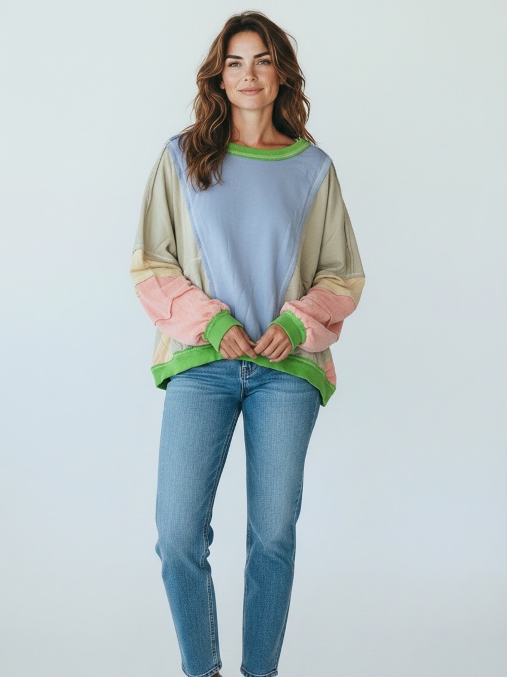 Bibi OS Colorblock Crewneck Sweatshirt in Pastel Mix